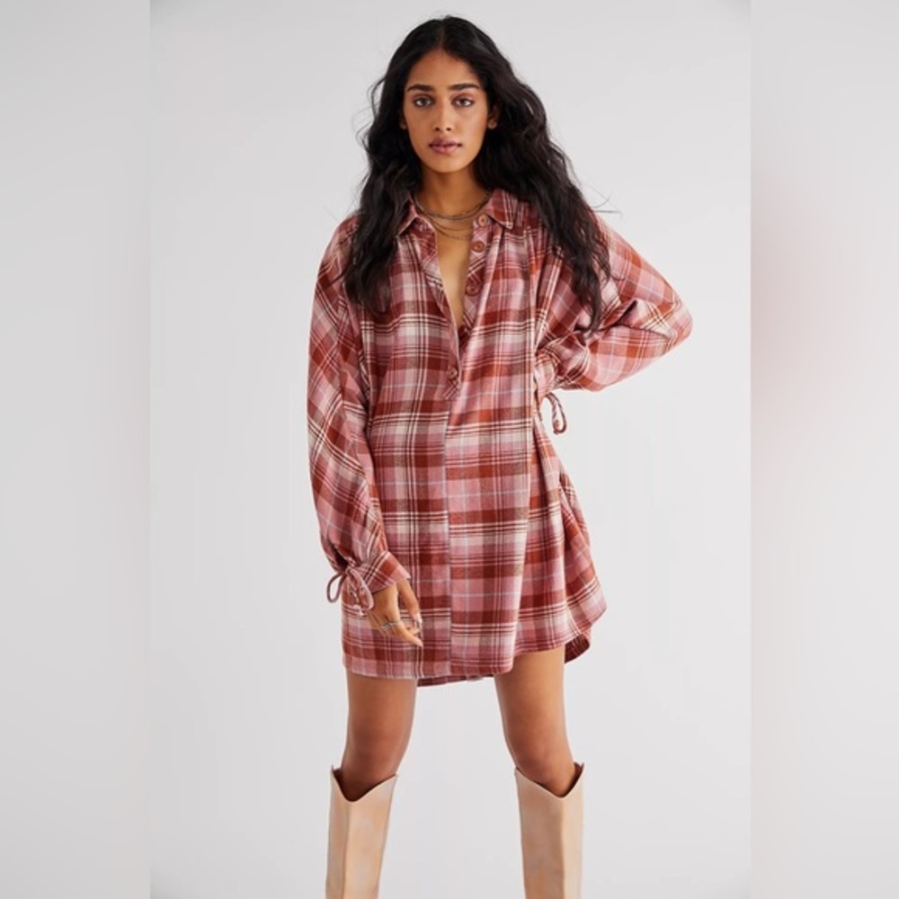 Free People‎ Zoey Plaid Mini Boho Dress Size L